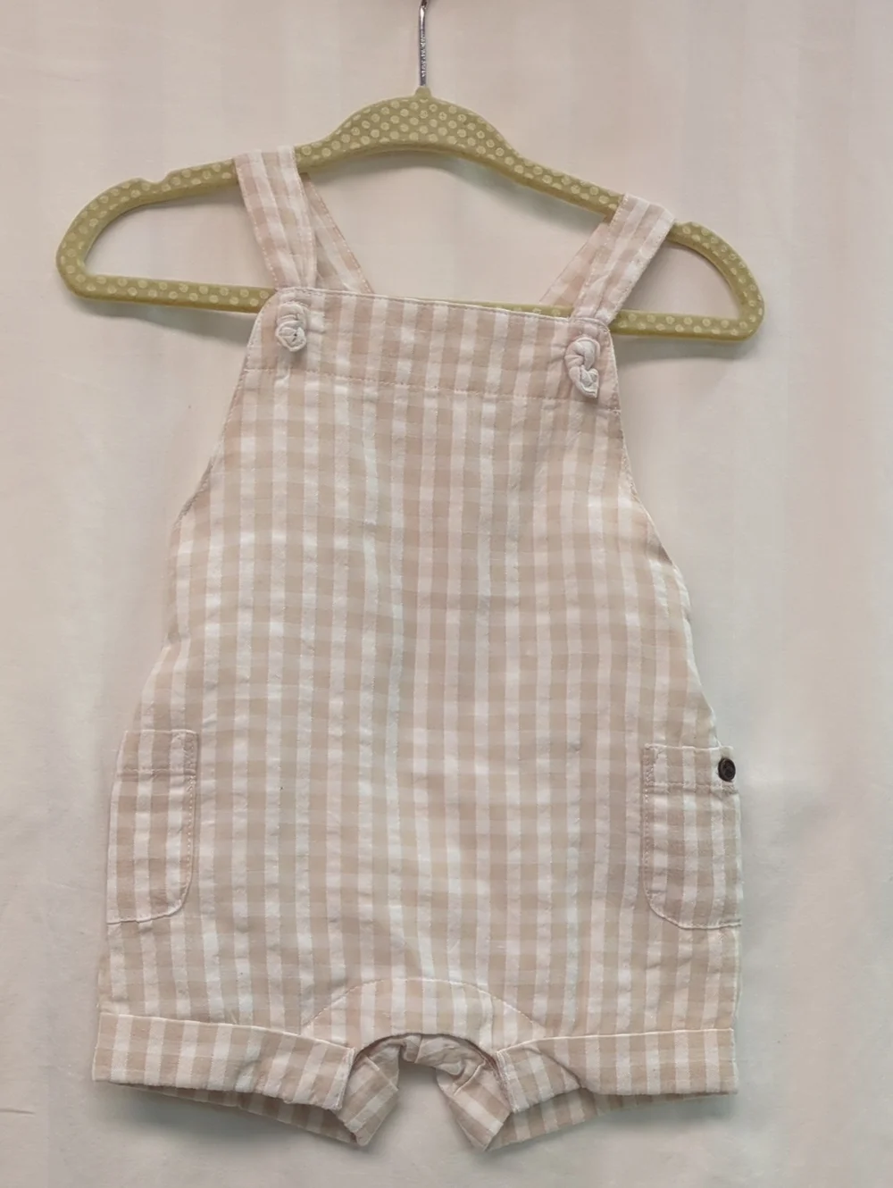 NWT Janie and Jack Linen Gingham Shortalls - 0-3 months